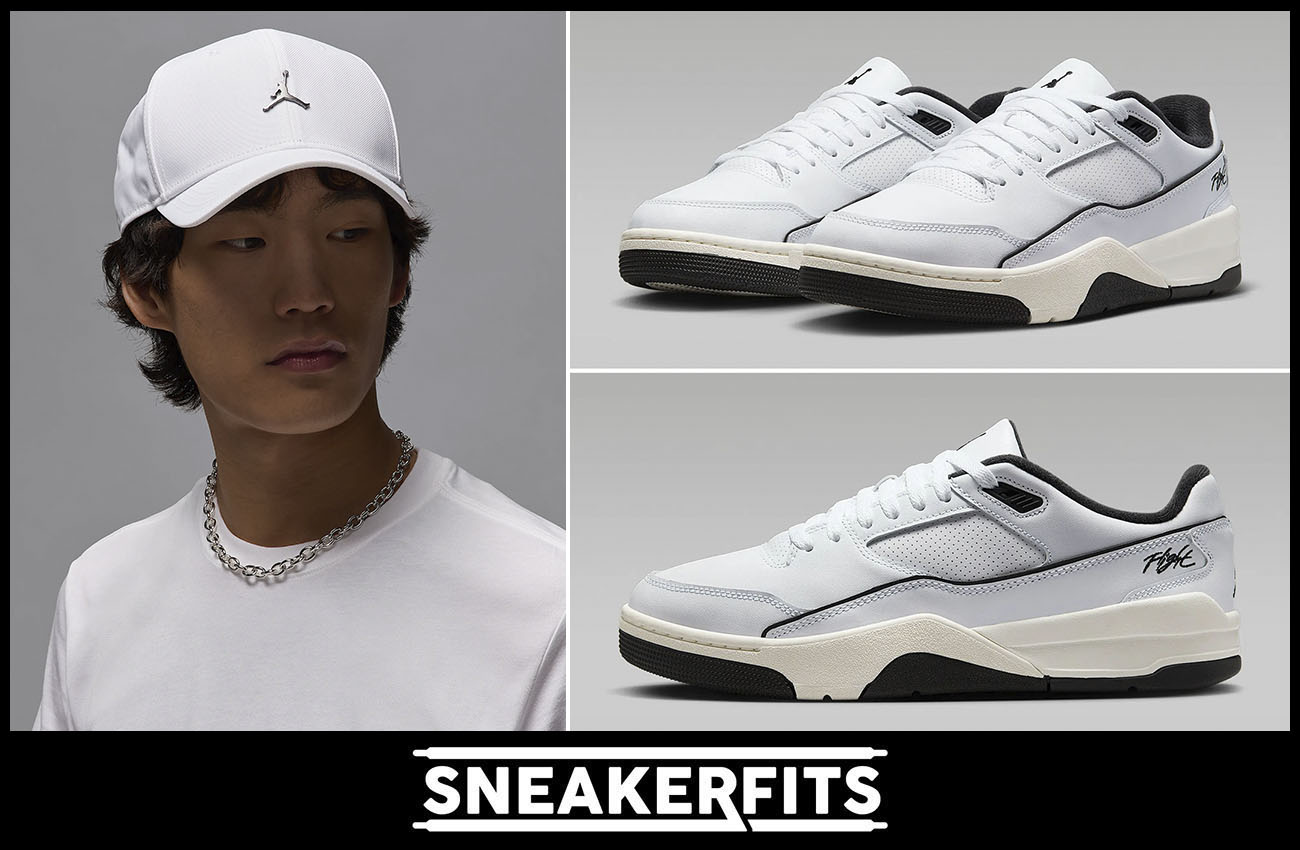 Jordan Flight Court White Black Mens Shoes and Hat Outfit