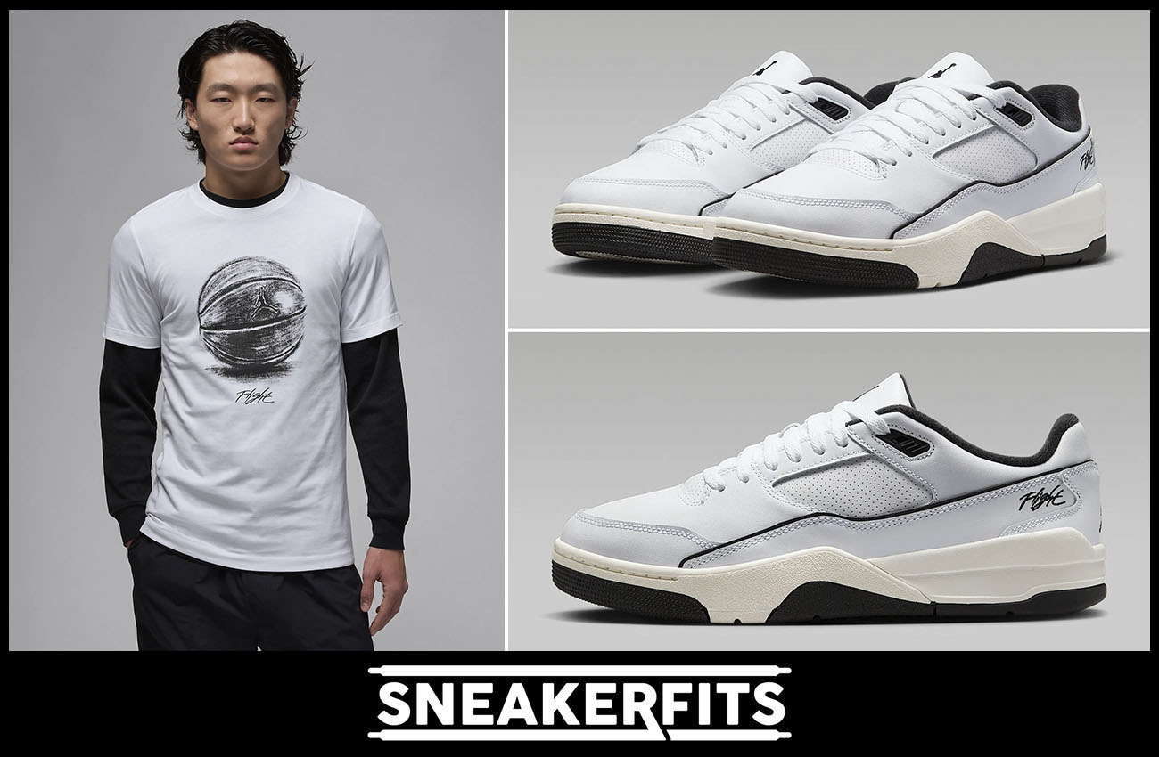 Jordan Flight Court White Black Mens Shoes and Shirt Outfit