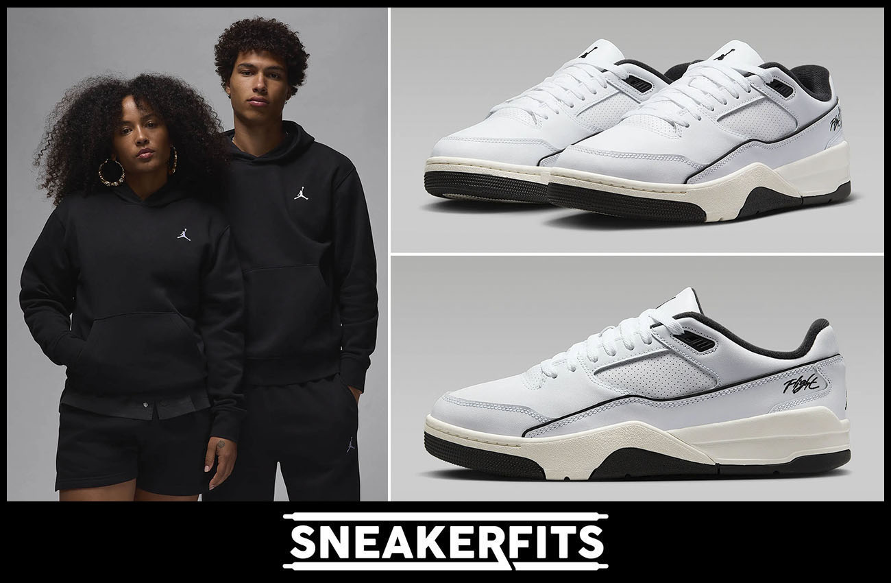 Jordan Flight Court White Black Sneakers and Hoodie Outfit