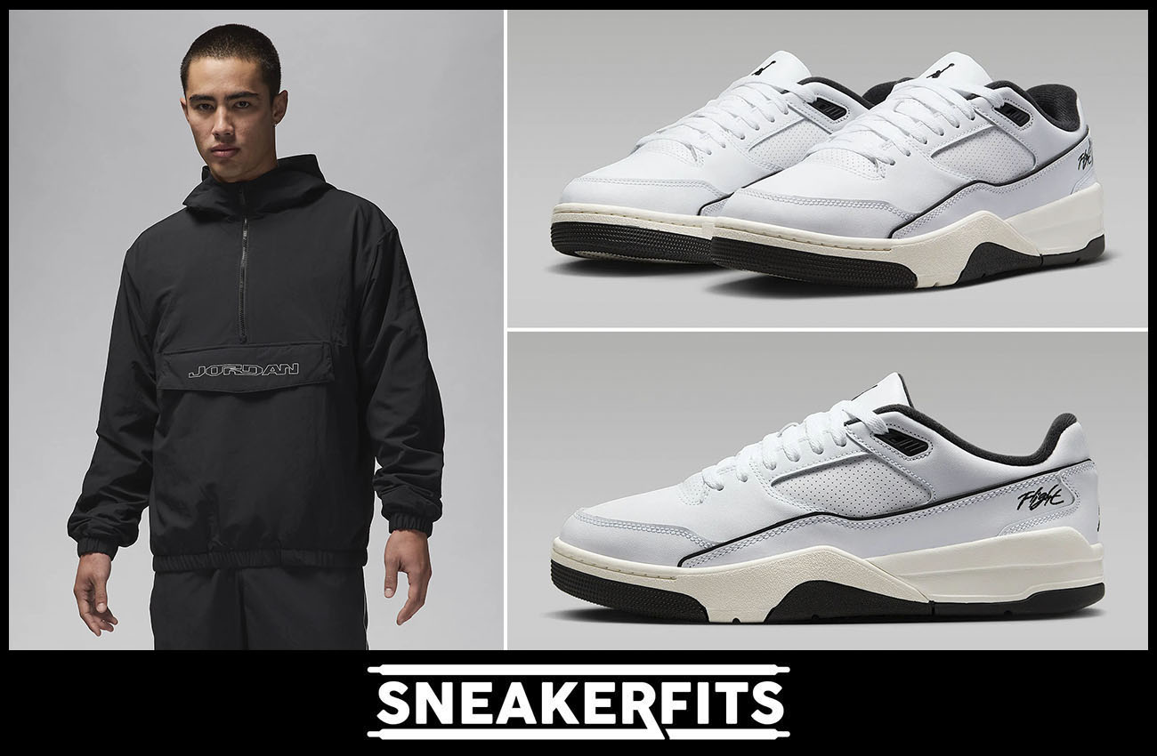 Jordan Flight Court White Black Sneakers and Jordan MVP Jacket Outfit