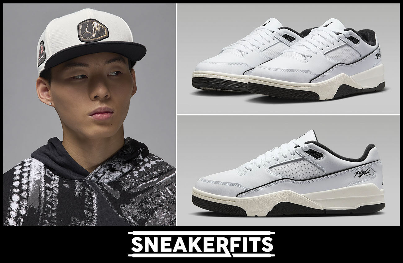 Jordan Flight Court White Sail Black Mens Sneakers and Jordan MVP Snapback Hat