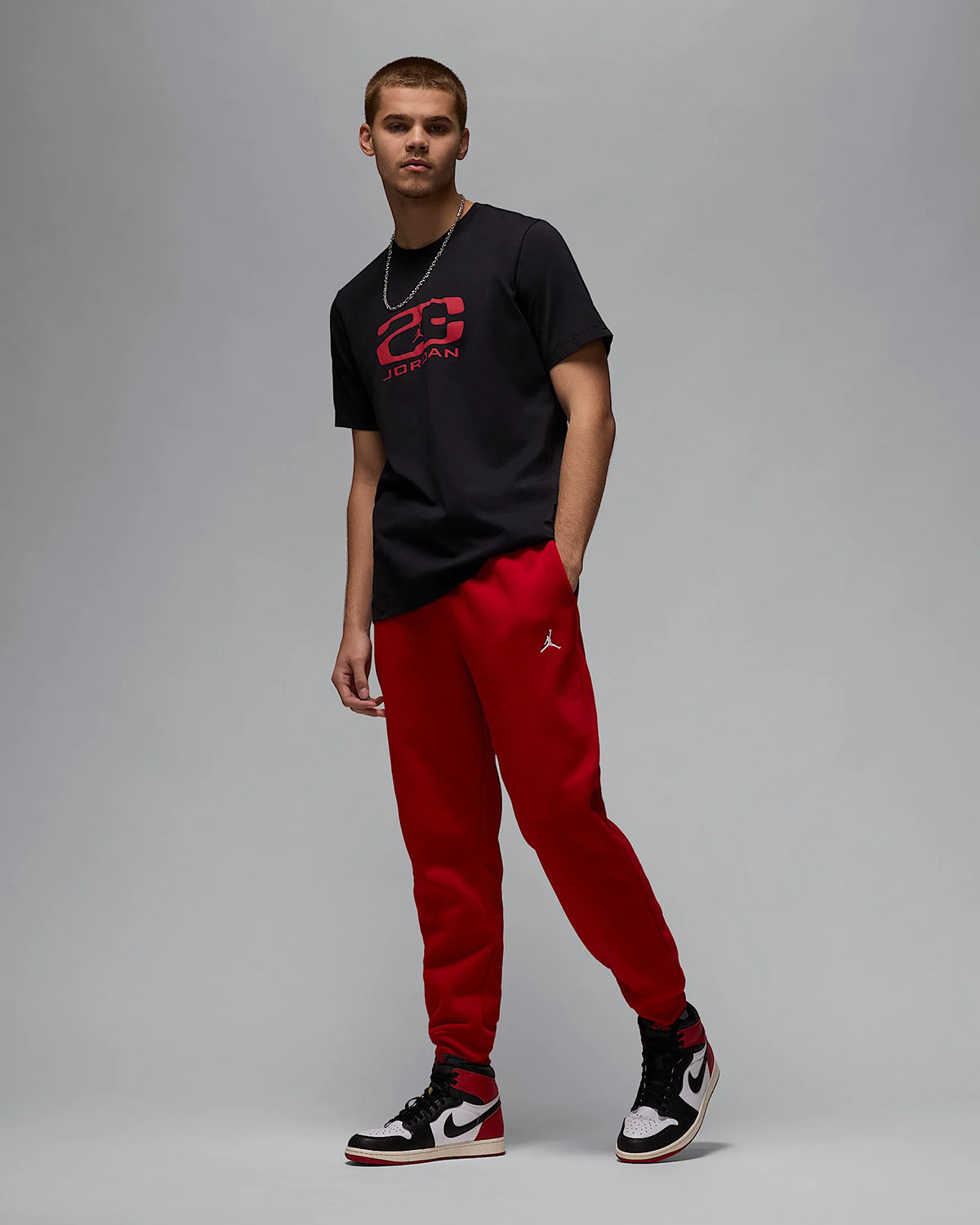 Jordan Flight Essentials Mens T Shirt Black Varsity Red Outfit