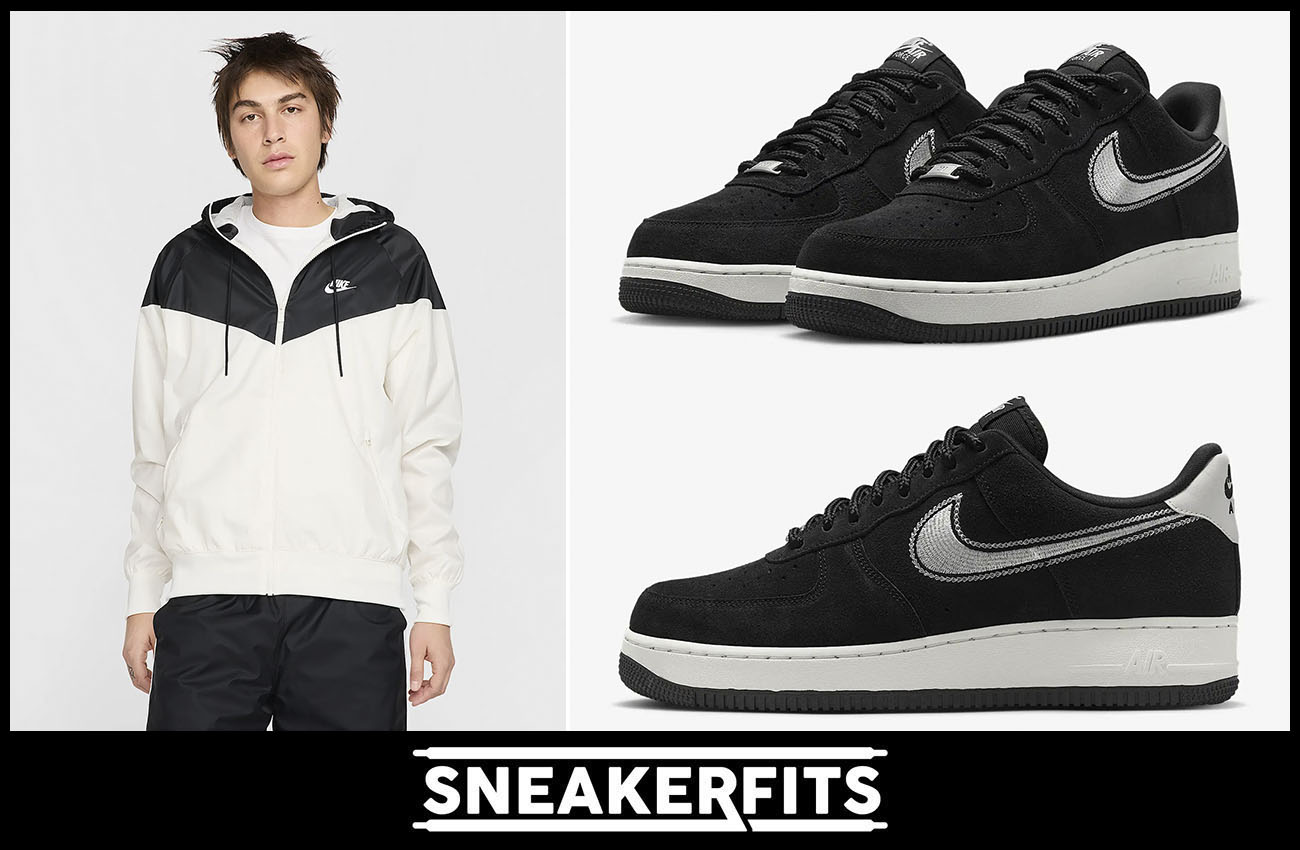 Nike Air Force 1 Low Black Sail Mens Shoes and Nike Windrunner Jacket Outfit