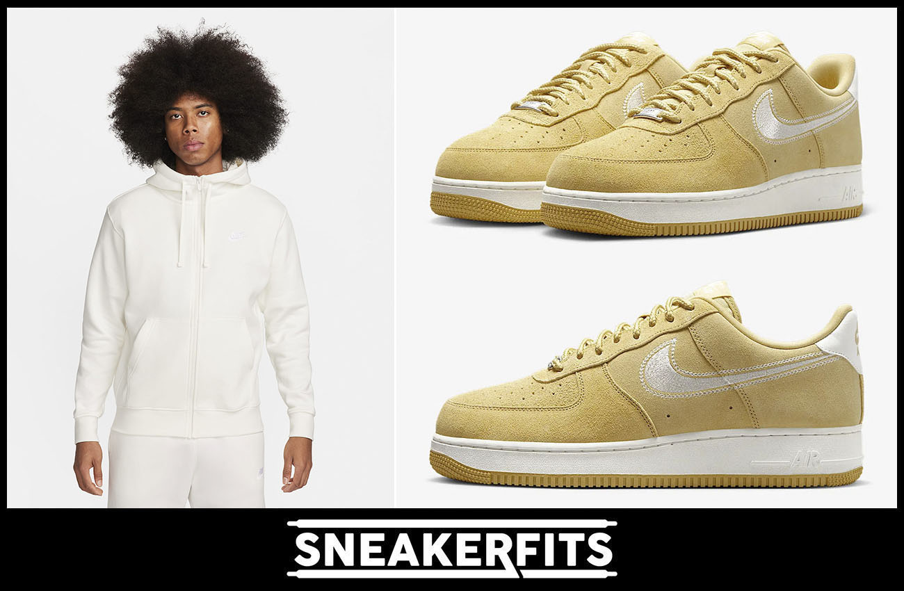 Nike Air Force 1 Low Buff Gold Mens Shoes and Hoodie Outfit