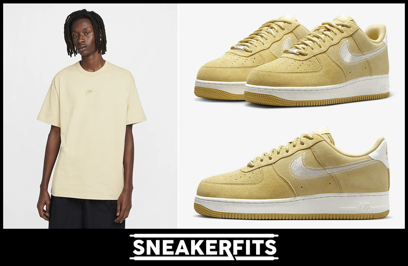 Nike Air Force 1 Low Buff Gold Mens Shoes and Shirt Outfit