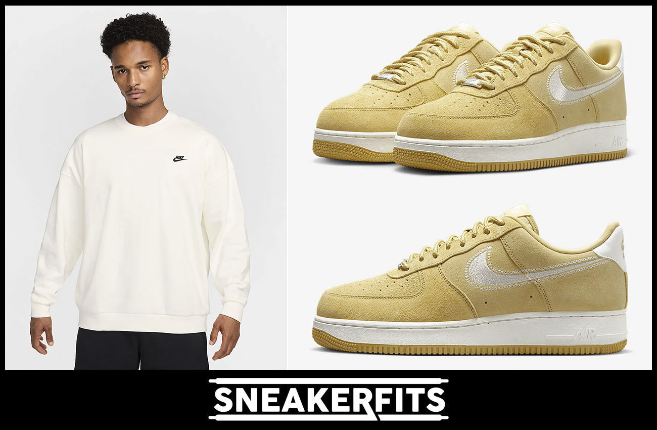 Nike Air Force 1 Low Buff Gold Mens Shoes and Sweatshirt Outfit