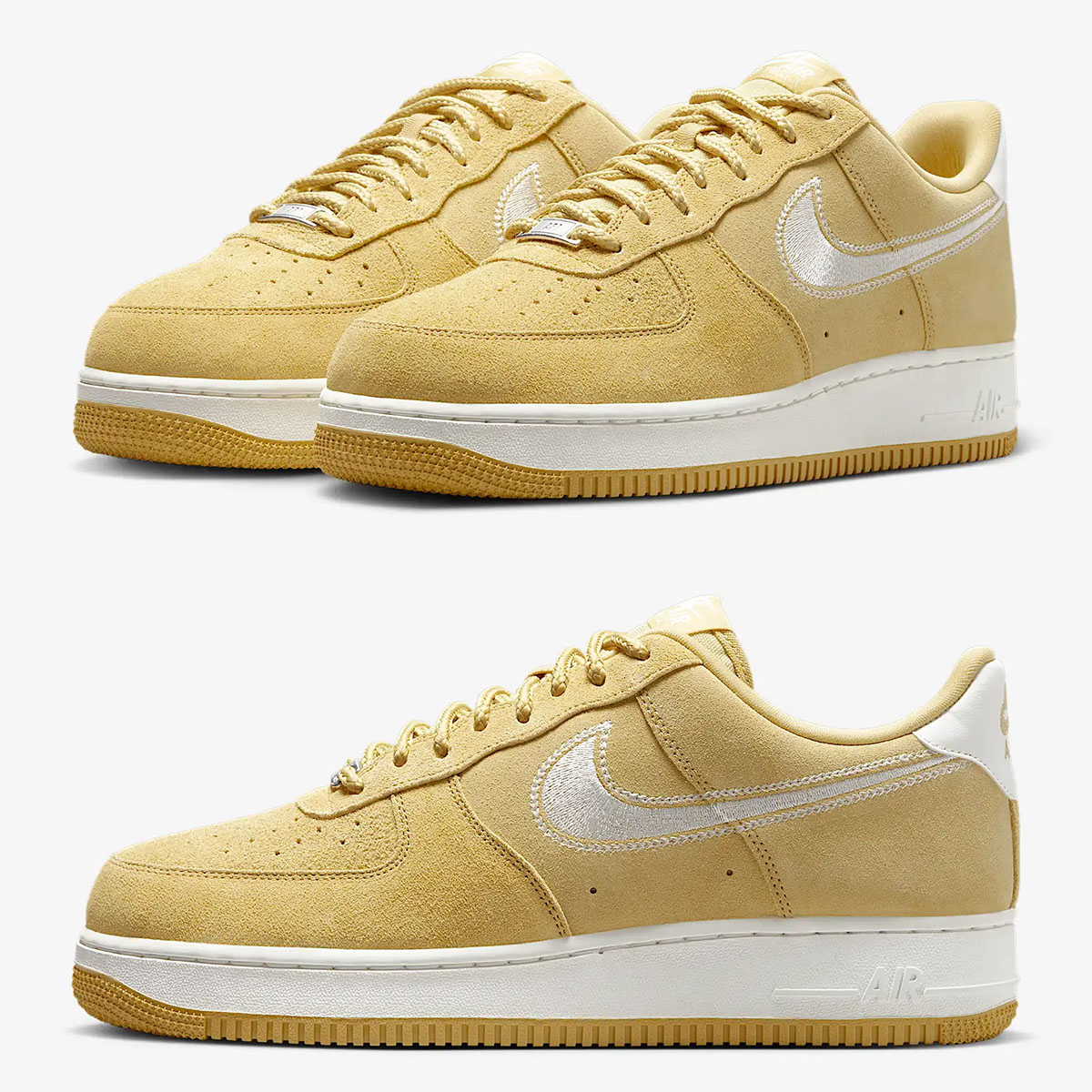 Nike Air Force 1 Low LV8 Embroidered Swoosh Buff Gold Sail Mens Shoes