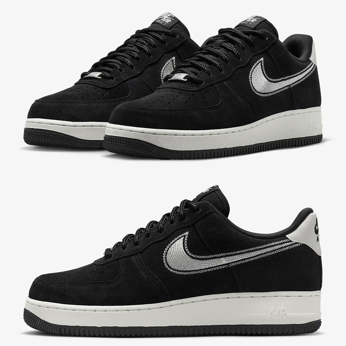 Nike Air Force 1 Low LV8 Embroidered Swoosh Mens Shoes Black Sail