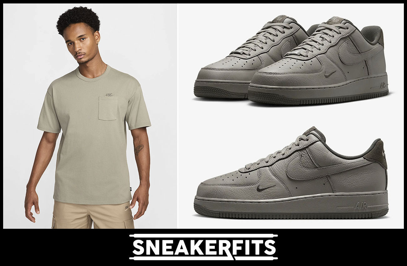 Nike Air Force 1 Low Light Army Mens Shoes and Nike Sportswear Pocket T Shirt Outfit