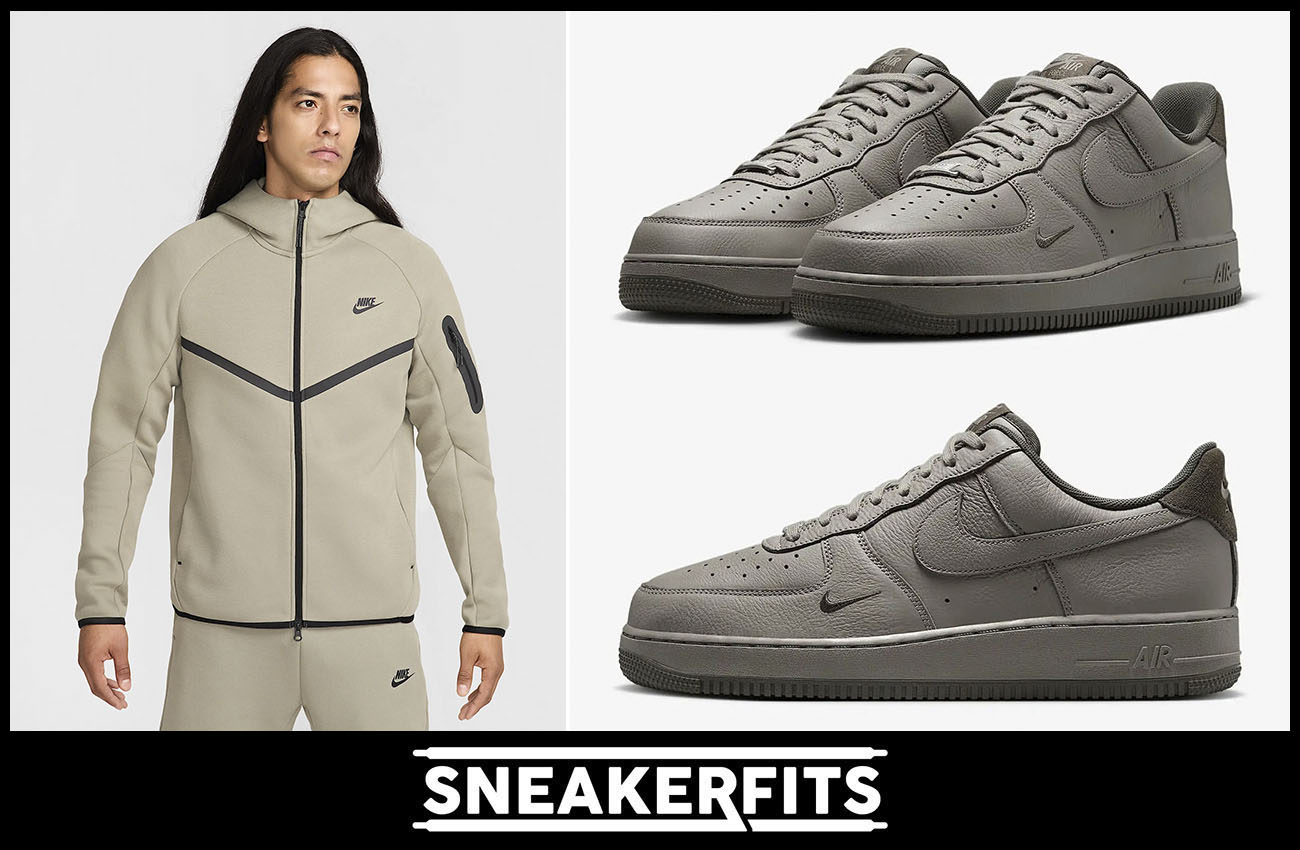 Nike Air Force 1 Low Light Army Mens Shoes and Nike Tech Fleece Zip Hoodie Outfit