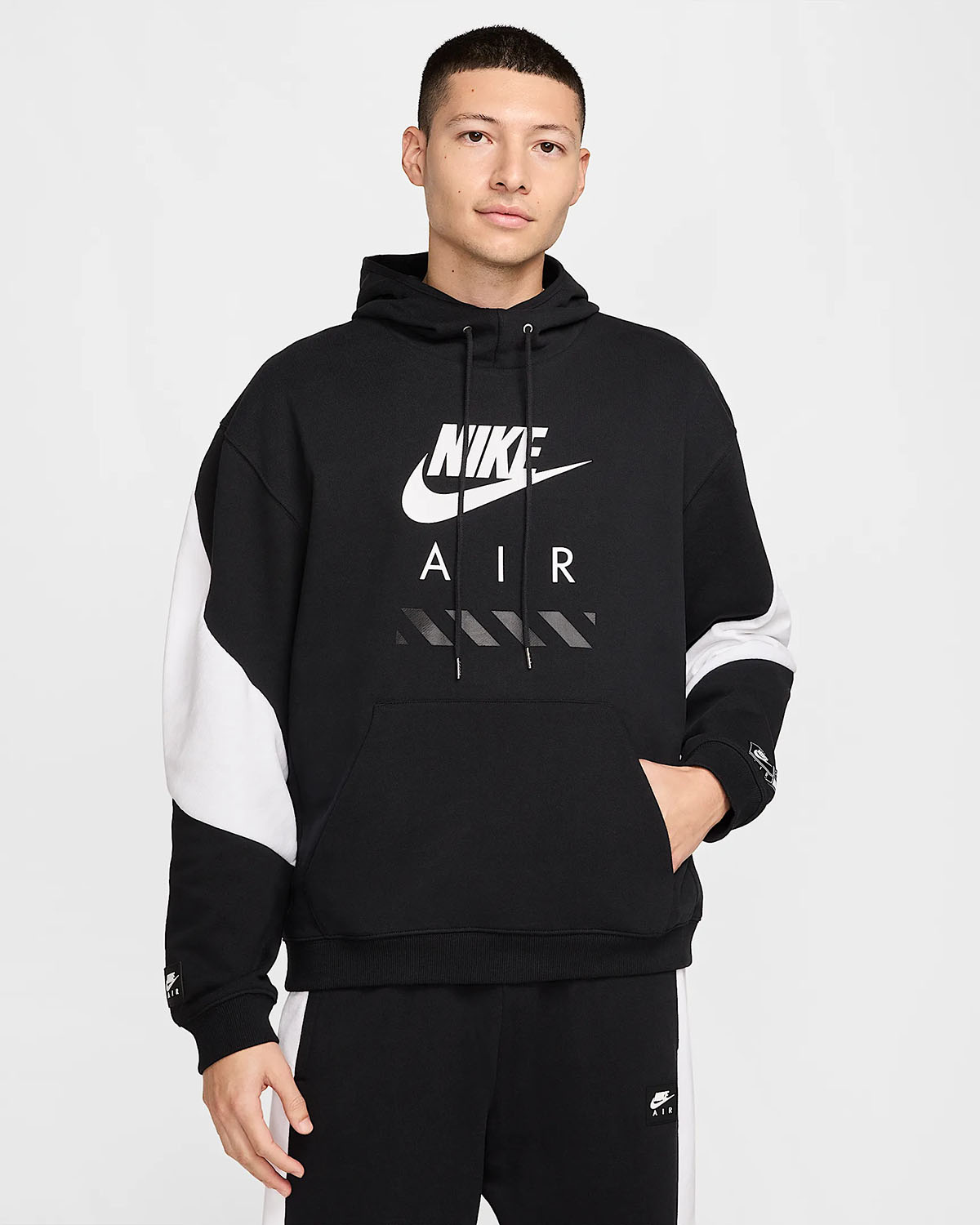 Nike Air Mens Fleece Pullover Hoodie Black White 1