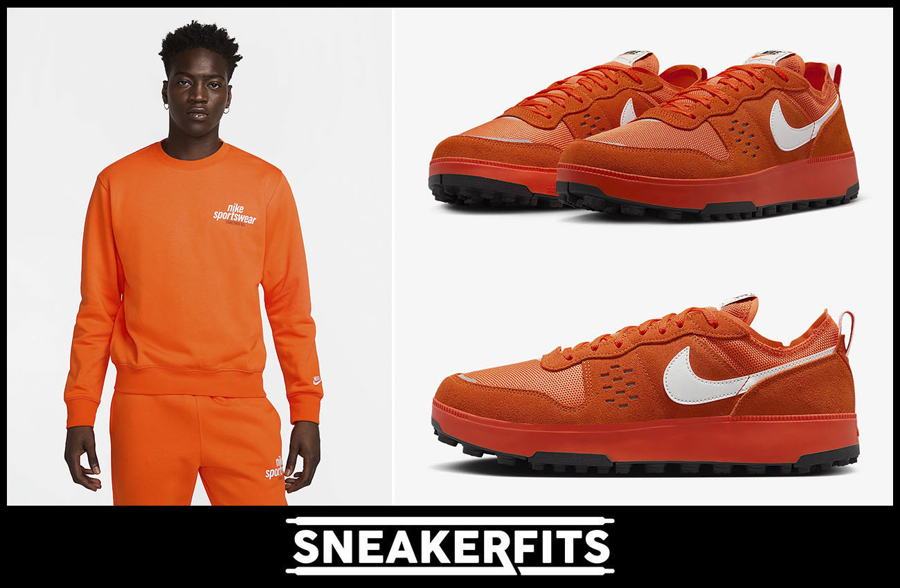 Nike C1TY Safety Orange Mens Shoes and Nike Club Fleece Crew Sweatshirt Outfit