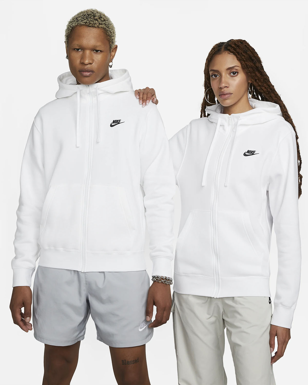 Nike Club Fleece Full Zip Hoodie White