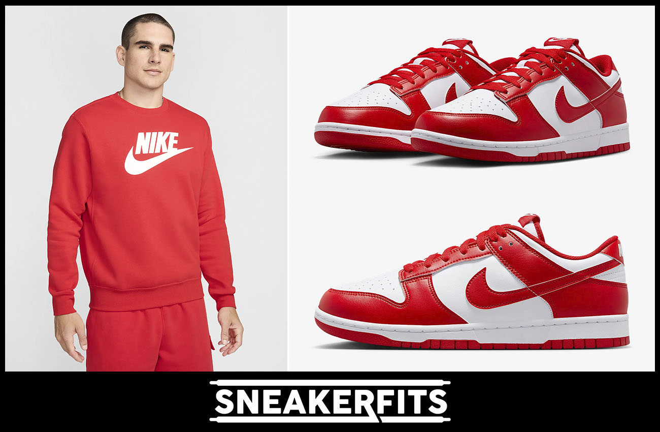 Nike Dunk Low White University Red Mens Shoes and Shirt Outfit