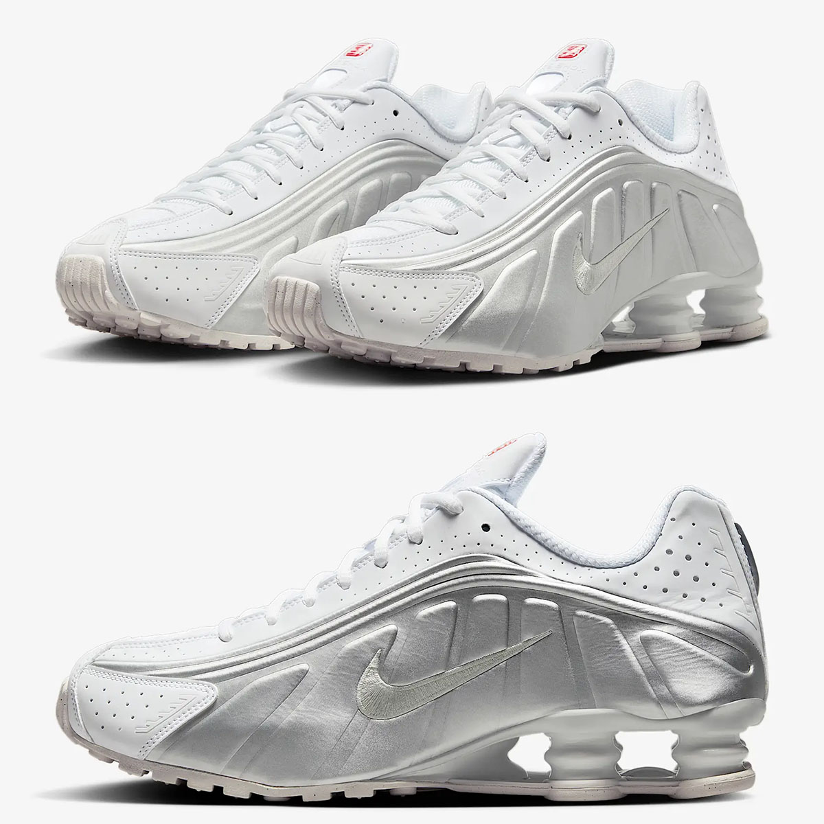 Nike Shox R4 White Metallic Silver Red Mens Shoes