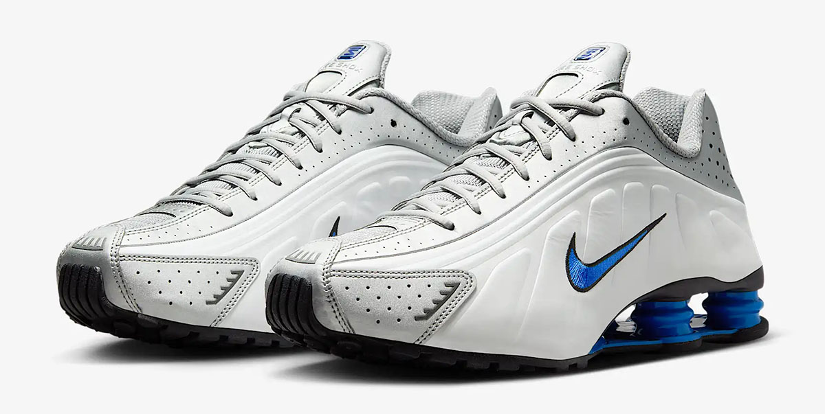 Nike Shox R4 White Racer Blue Metallic Silver Mens Shoes 1