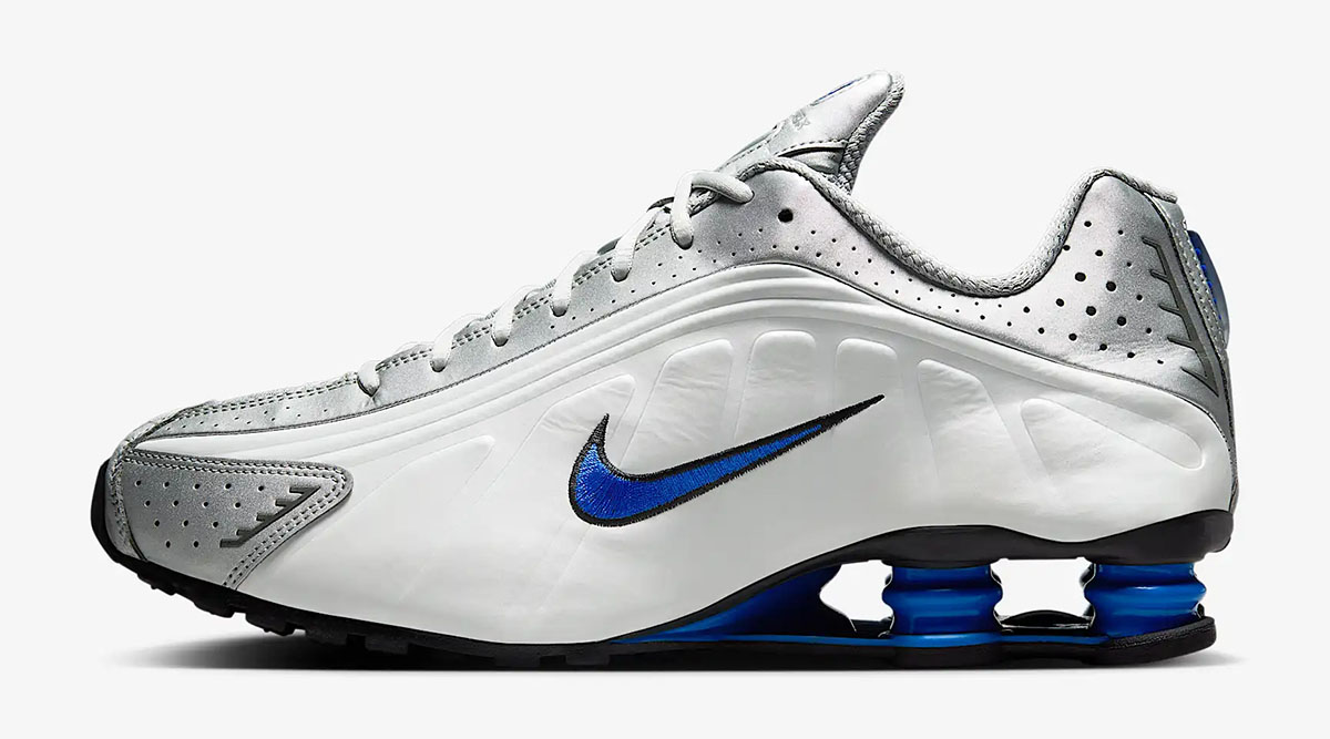 Nike Shox R4 White Racer Blue Metallic Silver Mens Shoes 2