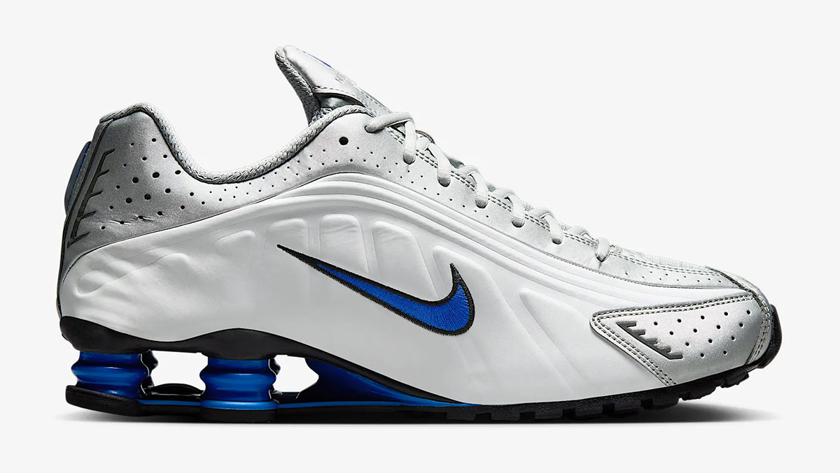 Nike Shox R4 White Racer Blue Metallic Silver Mens Shoes 3