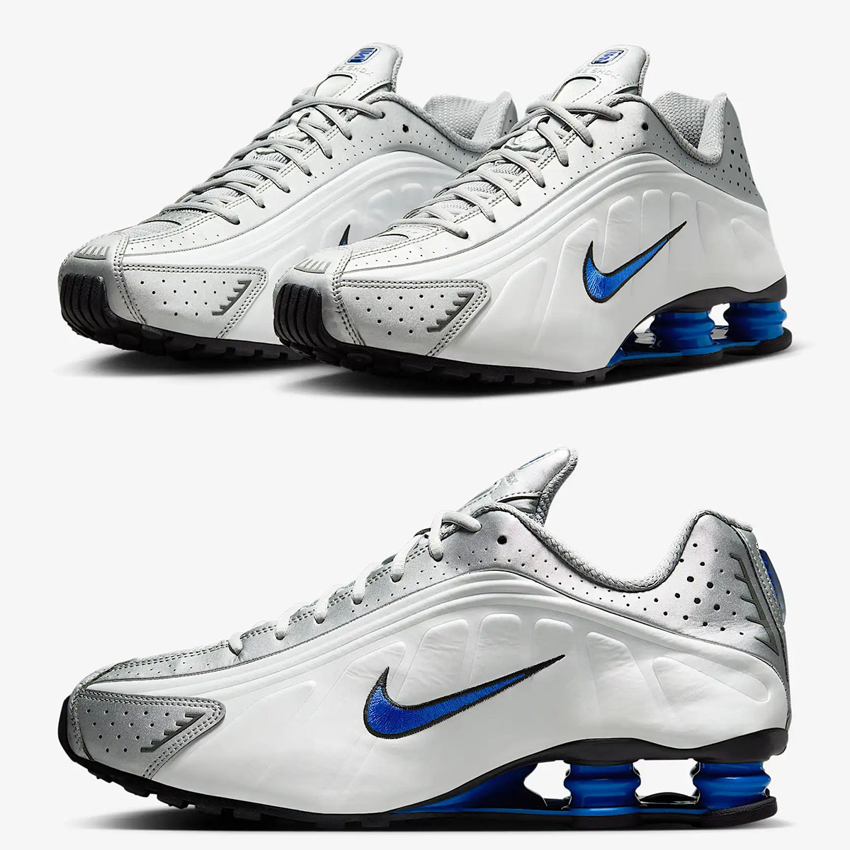 Nike Shox R4 White Racer Blue Metallic Silver Mens Shoes