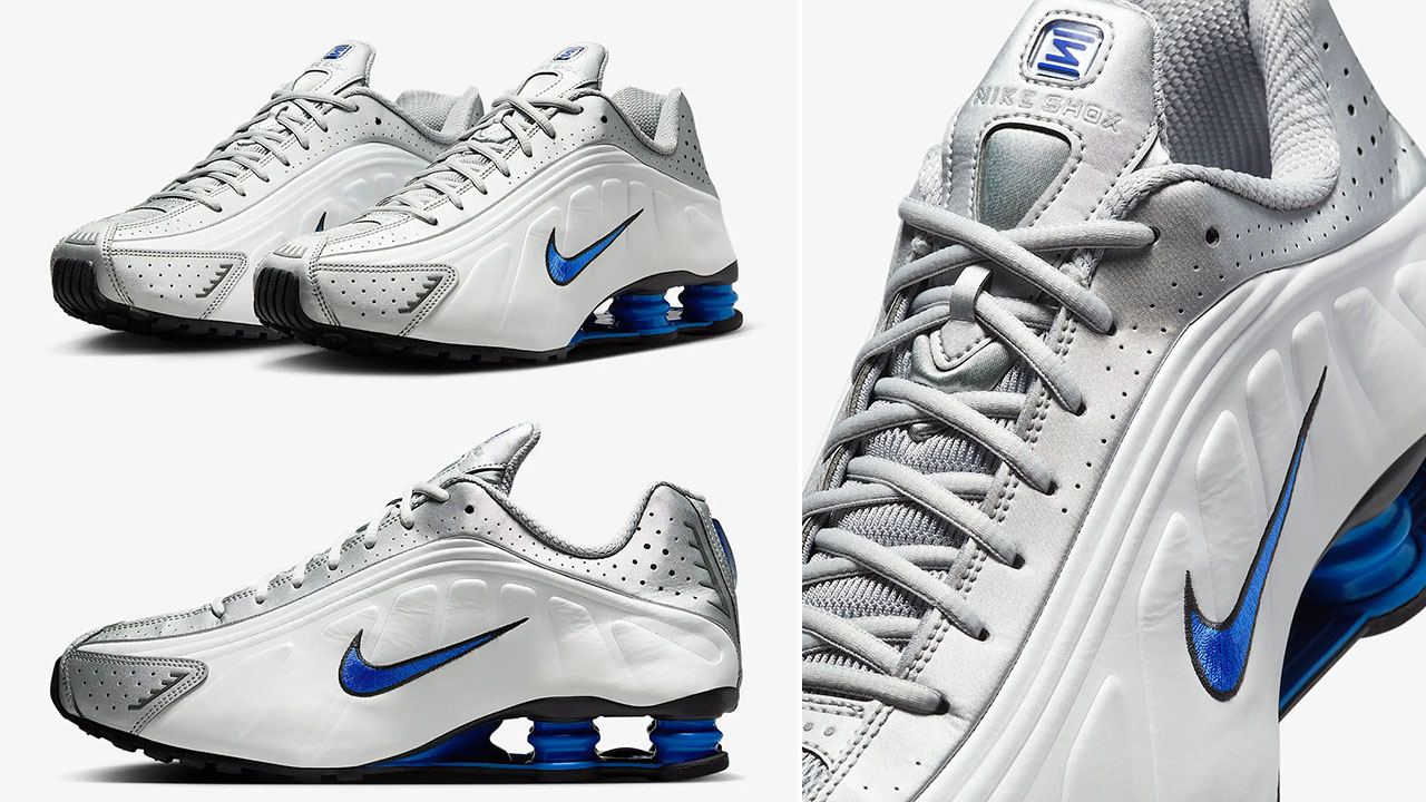 Nike Shox R4 White Racer Blue Metallic Silver Mens Sneakers