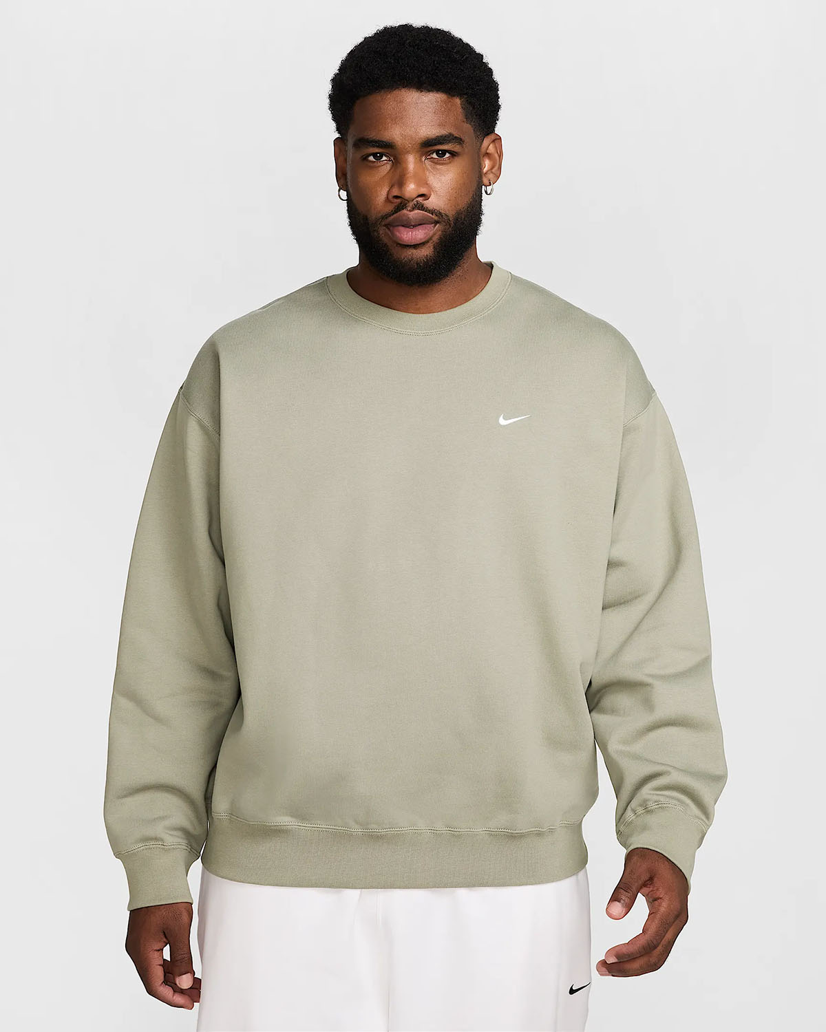 Nike Solo Swoosh Mens Fleece Crew Sweatshirt Light Army