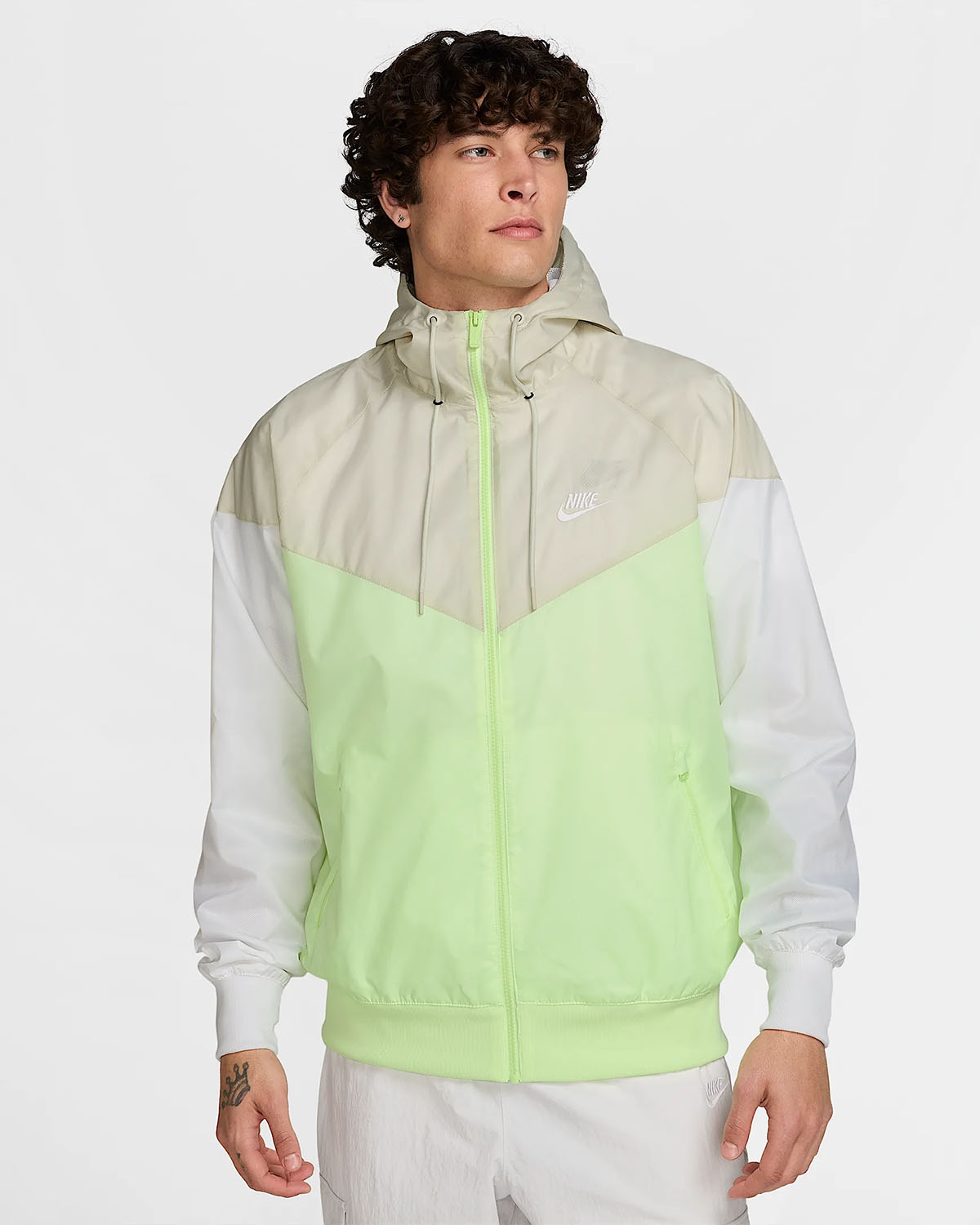 Nike Sportswear Mens Windrunner Hooded Jacket Barely Volt Light Bone White