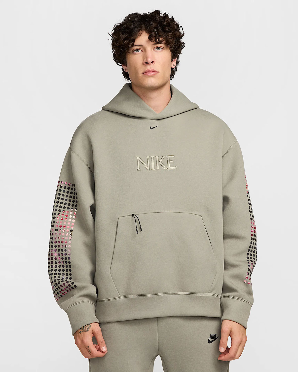 Nike Tech Fleece Mens Oversized Graphic Hoodie Light Army