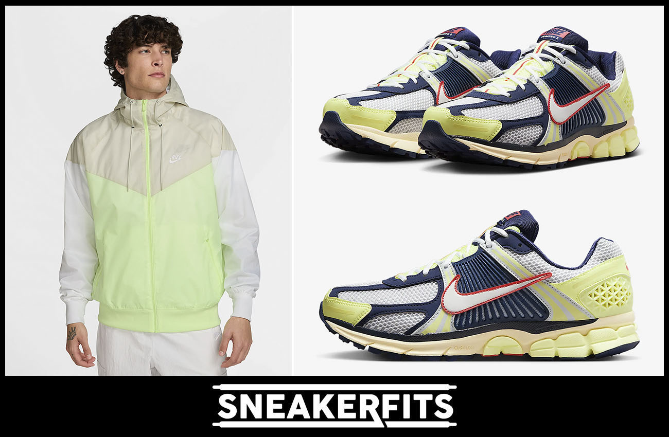 Nike Zoom Vomero 5 Barely Volt Midnight Navy Mens Shoes and Nike Windrunner Jacket Outfit