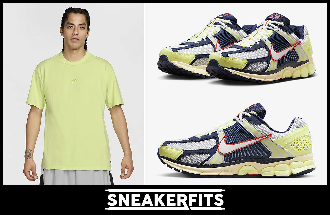 Nike Zoom Vomero 5 Barely Volt Midnight Navy Mens Shoes and Shirt Outfit