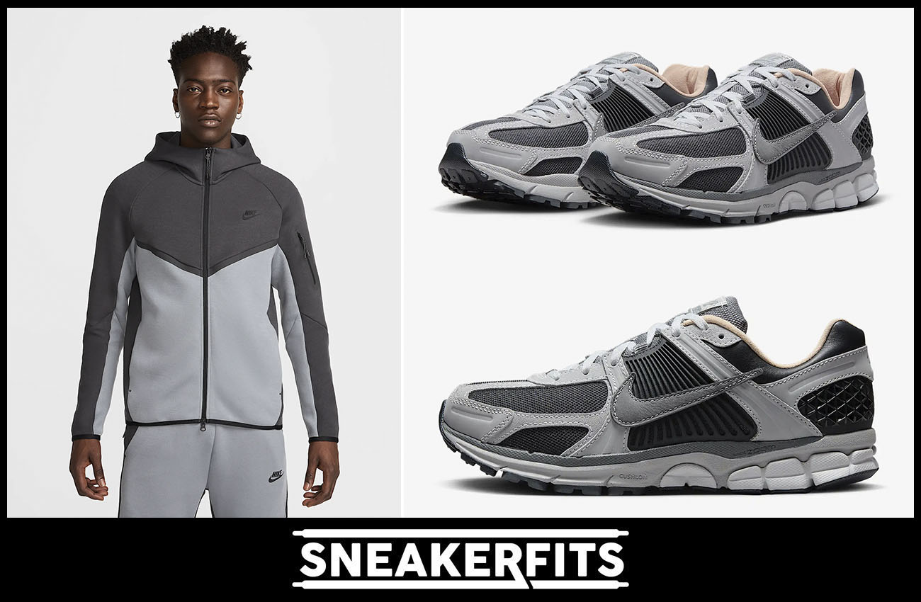 Nike Zoom Vomero 5 Dark Smoke Grey Light Smoke Grey Mens Shoes and Nike Tech Fleece Hoodie Outfit