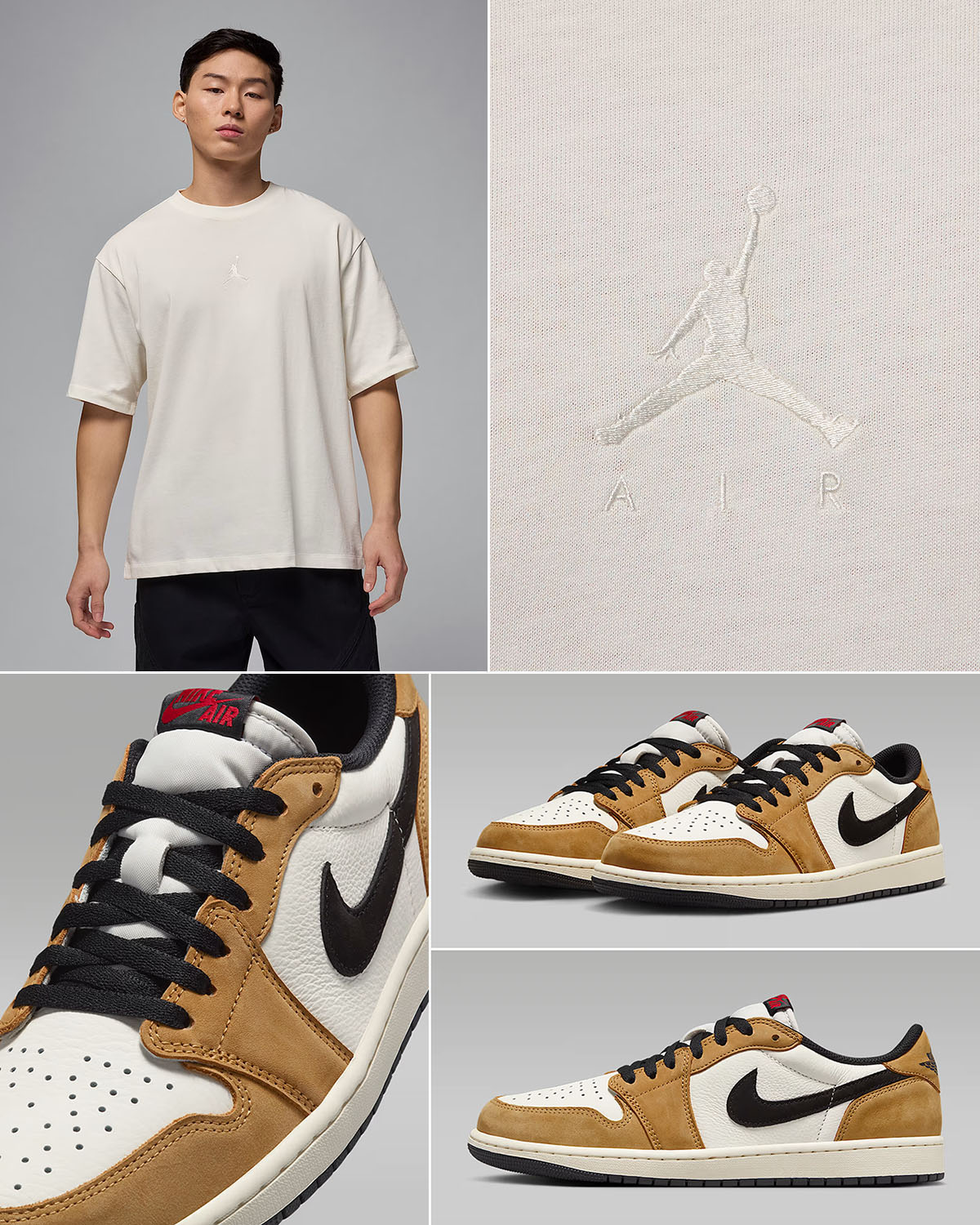 Air Jordan 1 Low OG Rookie of the Year x Jordan Brooklyn Oversized Sail T Shirt Outfit
