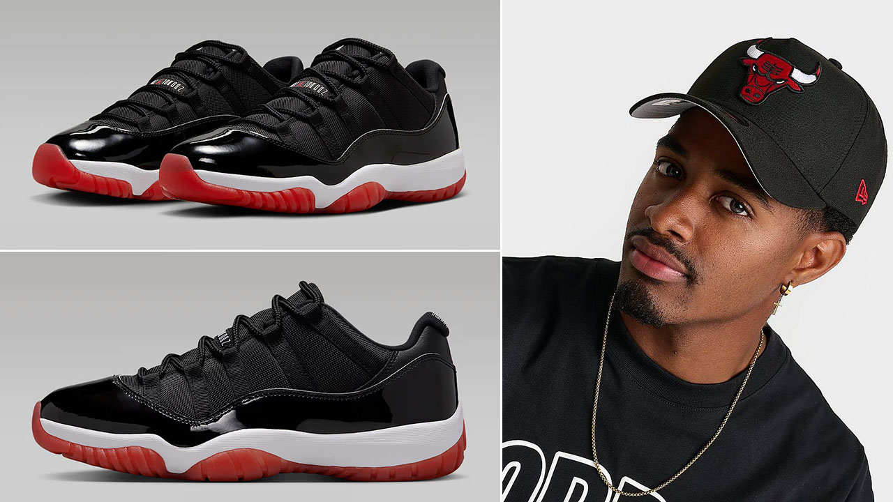 Air Jordan 11 Low Bred 2025 Bulls Hat New Era A Frame Snapback Cap