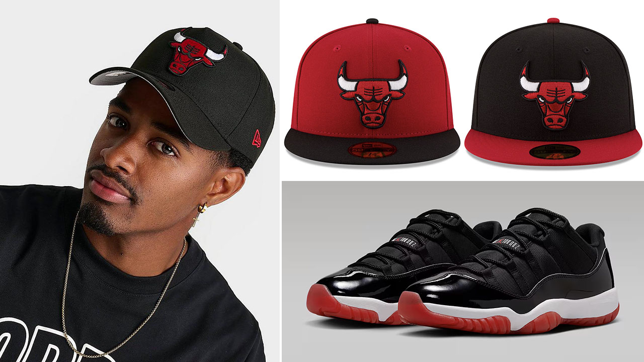 Air Jordan 11 Low Bred 2025 Bulls Hats New Era Caps to Match Sneakers