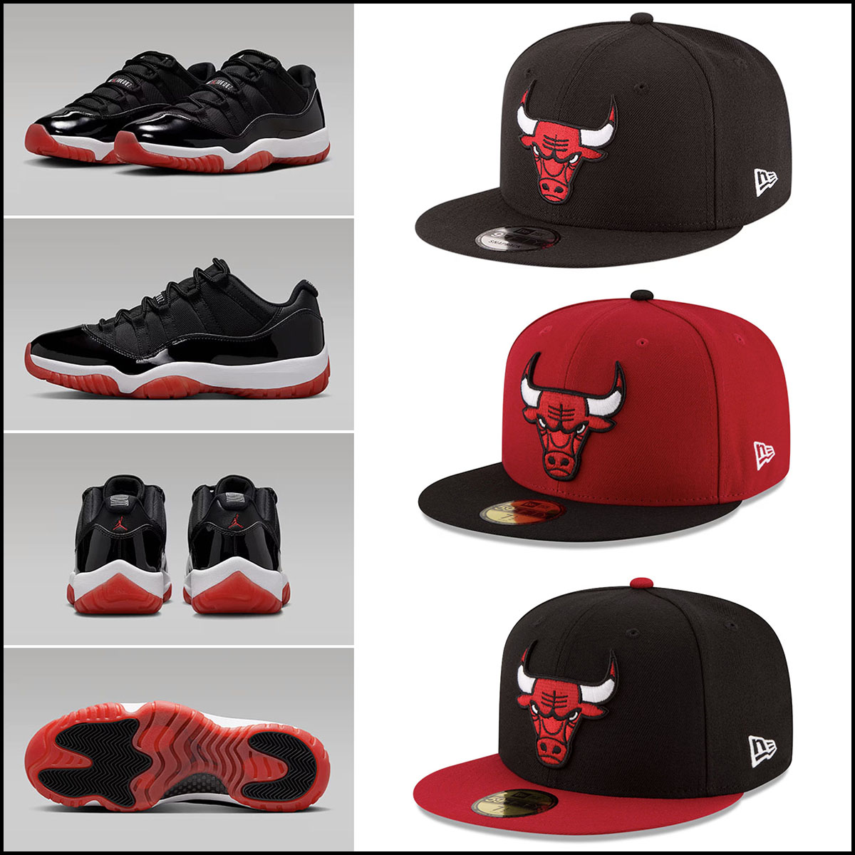 Air Jordan 11 Low Bred 2025 Chicago Bulls Snapback and Fitted Hats