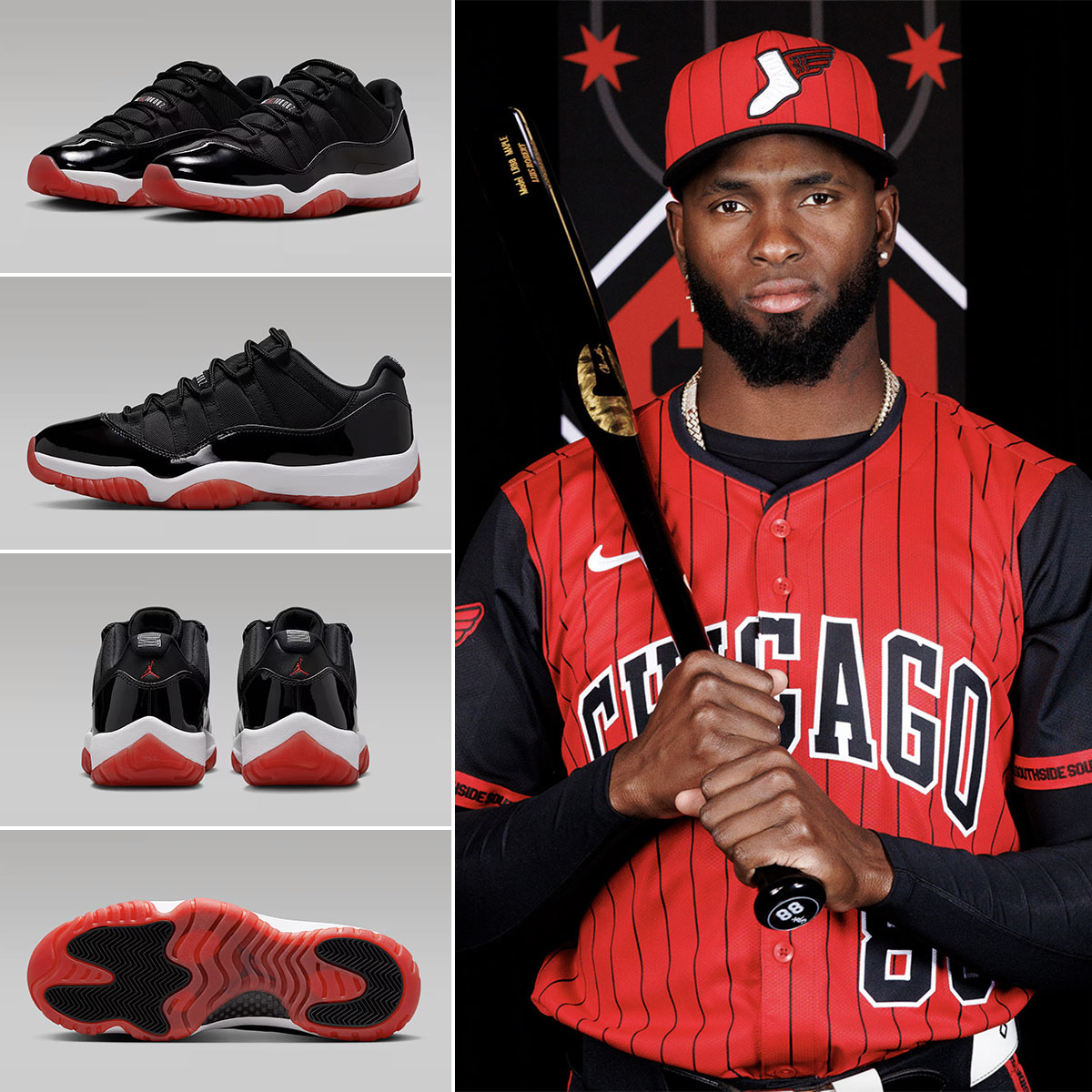 Air Jordan 11 Low Bred 2025 Sneakers x Chicago White Sox Bred City Connect Apparel Jerseys Hats Uniforms