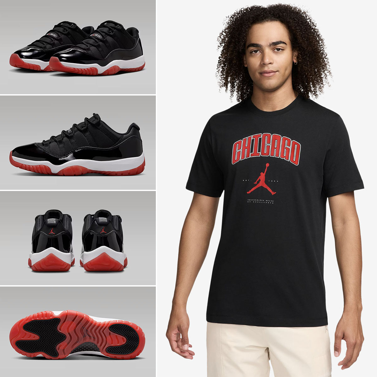 Air Jordan 11 Low Bred 2025 Sneakers x Jordan Chicago City Black Red T Shirt Outfit