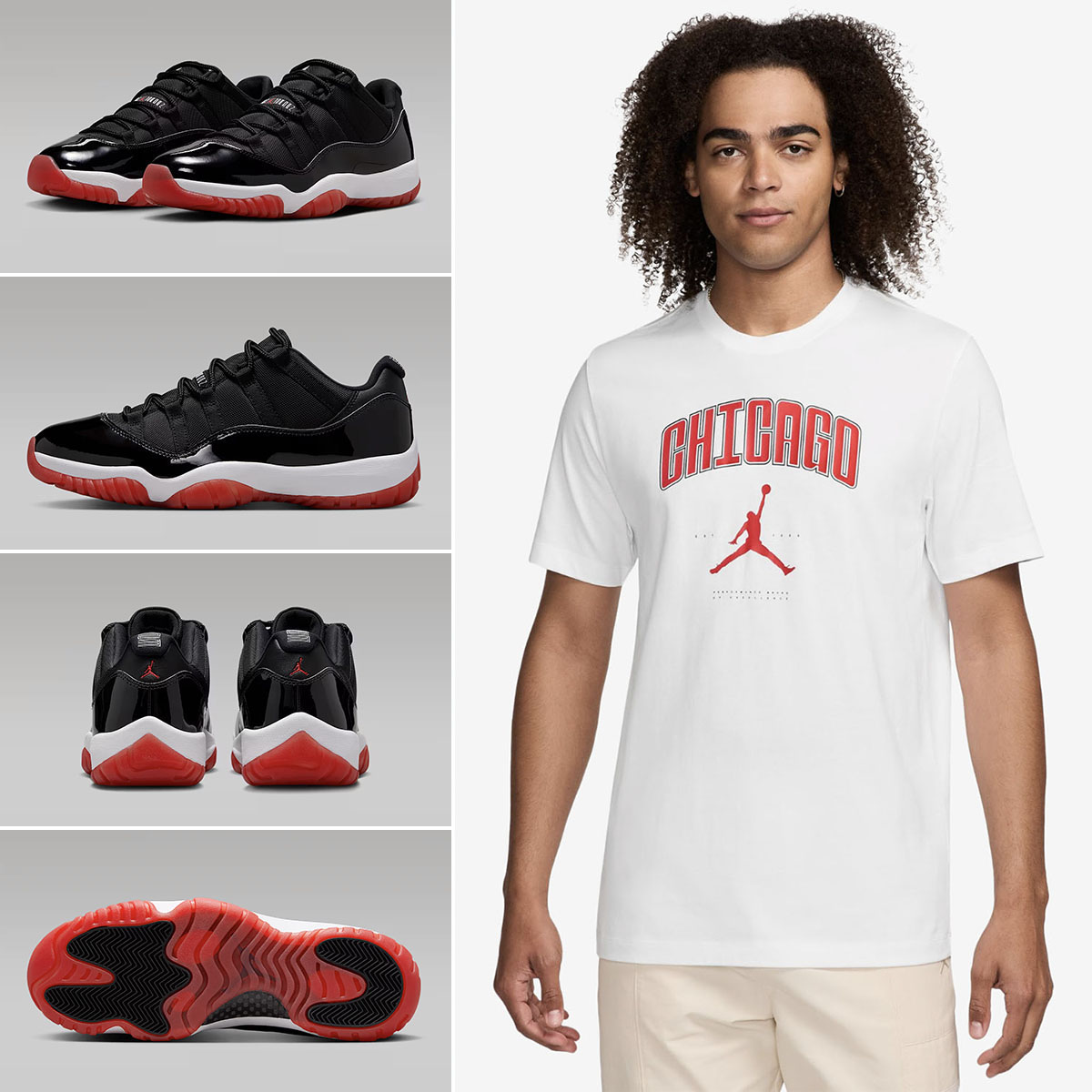 Air Jordan 11 Low Bred 2025 Sneakers x Jordan Chicago City White Red T Shirt Outfit