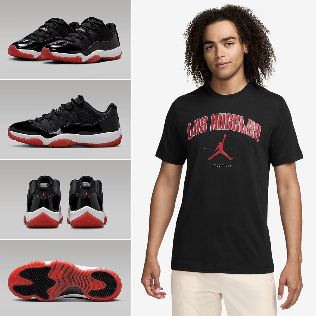 Air Jordan 11 Low Bred 2025 Sneakers x Jordan Los Angeles City Black Red T Shirt Outfit