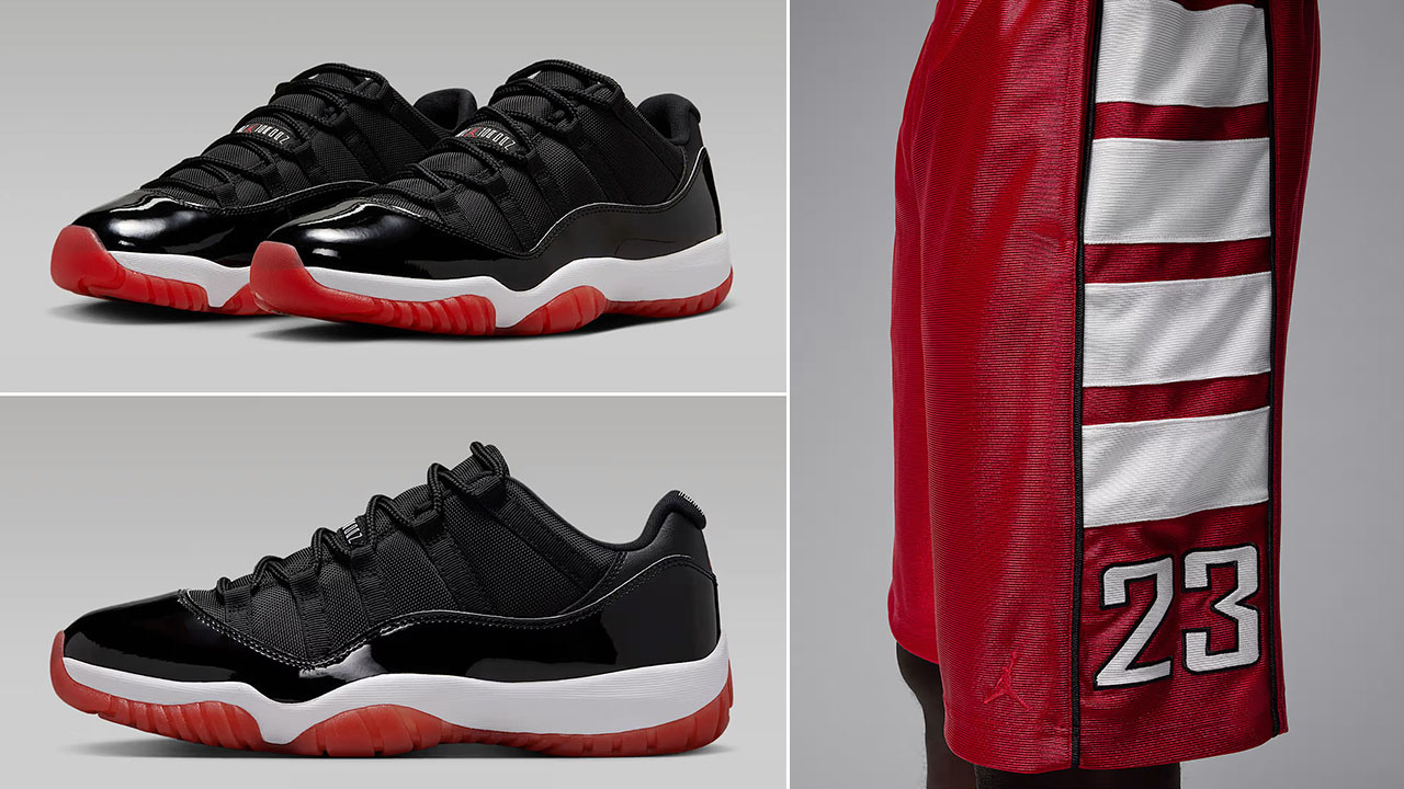 Air Jordan 11 Low Bred x Jordan Brooklyn Cat Scratch Red Shorts Outfit