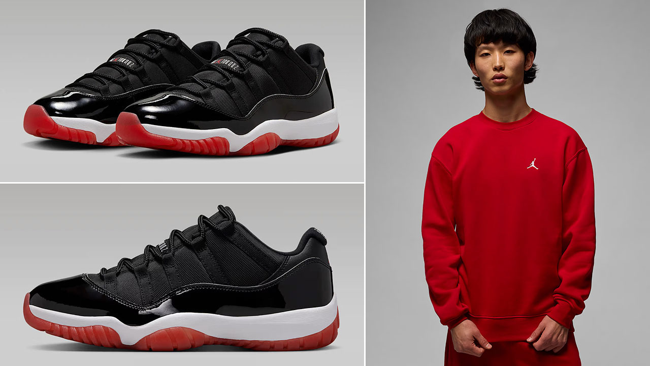 Air Jordan 11 Low Bred x Jordan Brooklyn Fleece Crew Sweatshirt Outfit