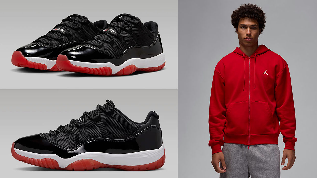 Air Jordan 11 Low Bred x Jordan Brooklyn Fleece Full Zip Hoodie Outfit