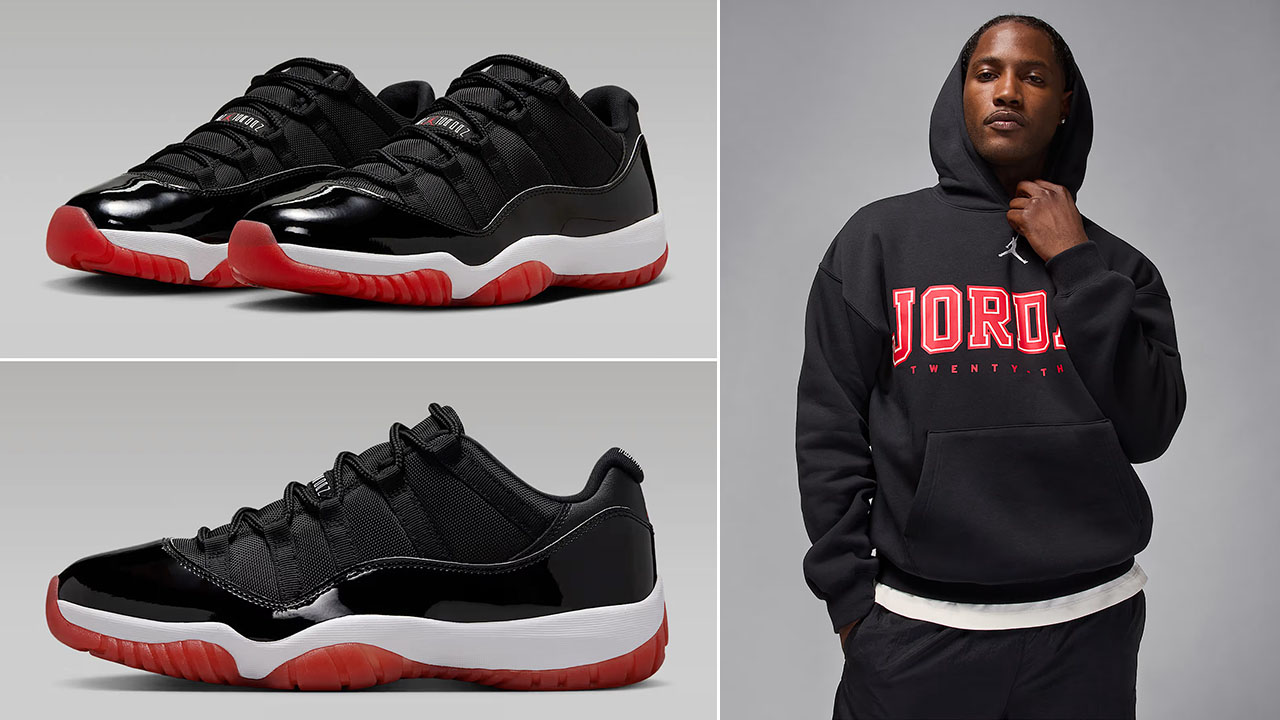 Air Jordan 11 Low Bred x Jordan Brooklyn Fleece Oversized Pullover Hoodie Outfit
