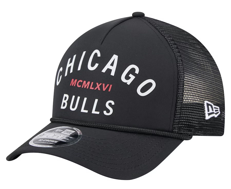 New Era Chicago Bulls Minimalist A Frame 9Forty Trucker Snapback Hat Black White Red