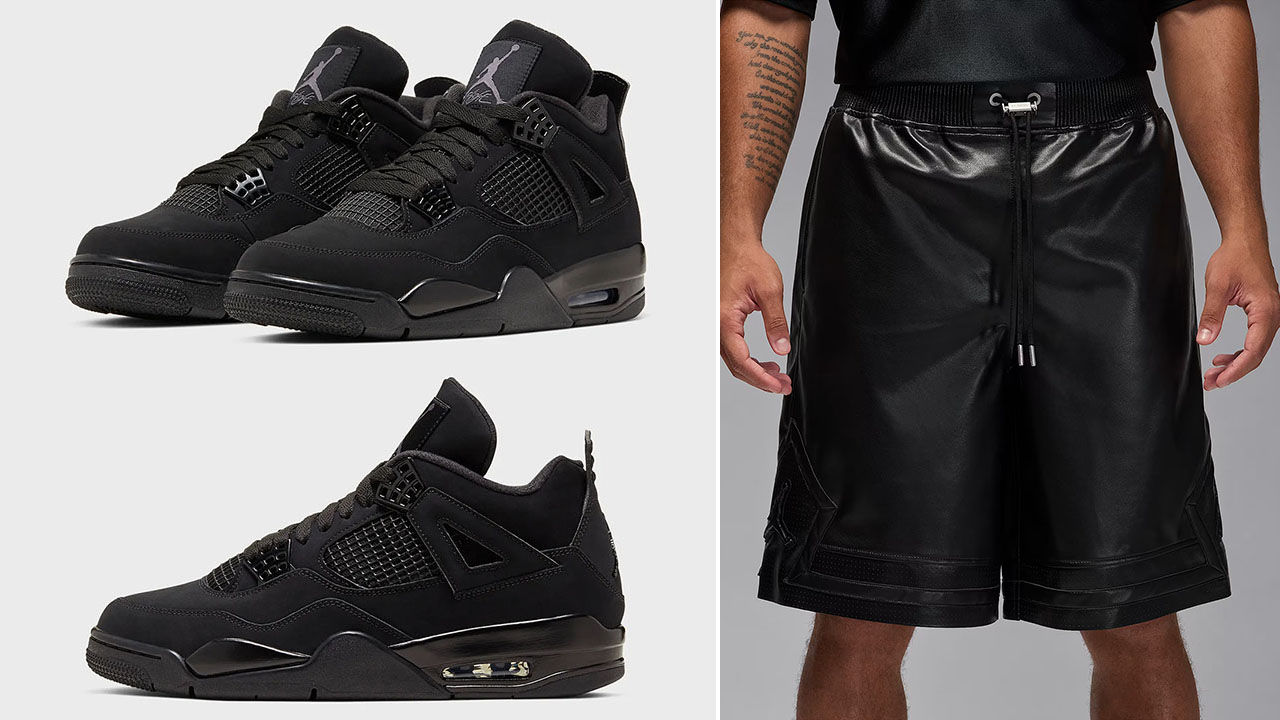 Air Jordan 4 Black Cat 2025 Shoes x Air Jordan Mens Faux Leather Black Shorts