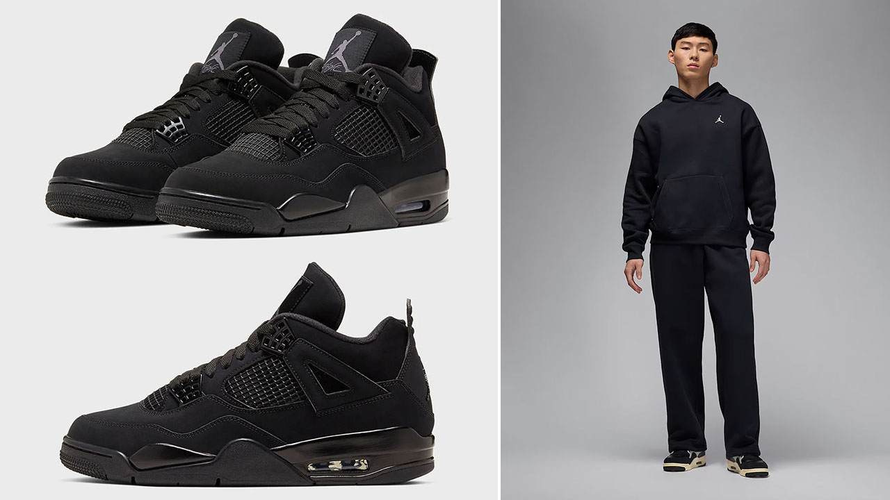 Air Jordan 4 Black Cat 2025 Shoes x Jordan Brooklyn Fleece Mens Oversized Hoodie and Pants Outfit