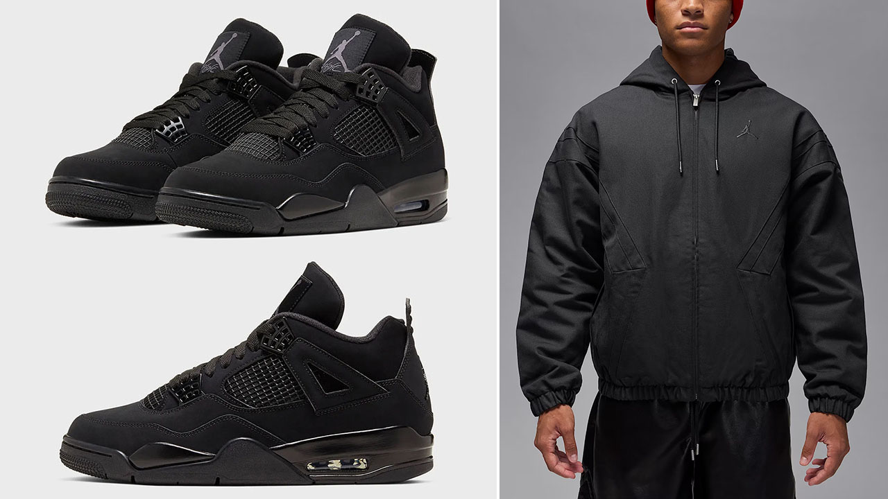 Air Jordan 4 Black Cat 2025 Shoes x Jordan Flight Mens Black Draft Jacket