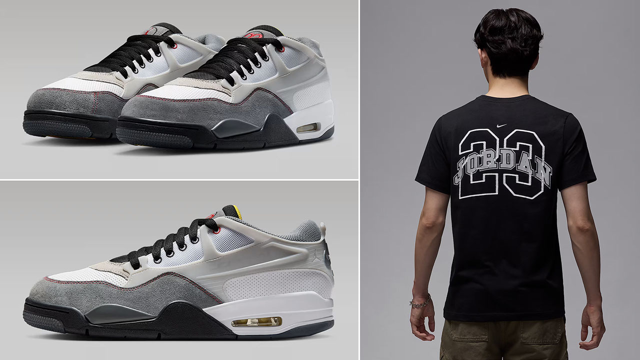 Air Jordan 4 RM Premium White Black Smoke Grey Sneakers and Shirt Outfit