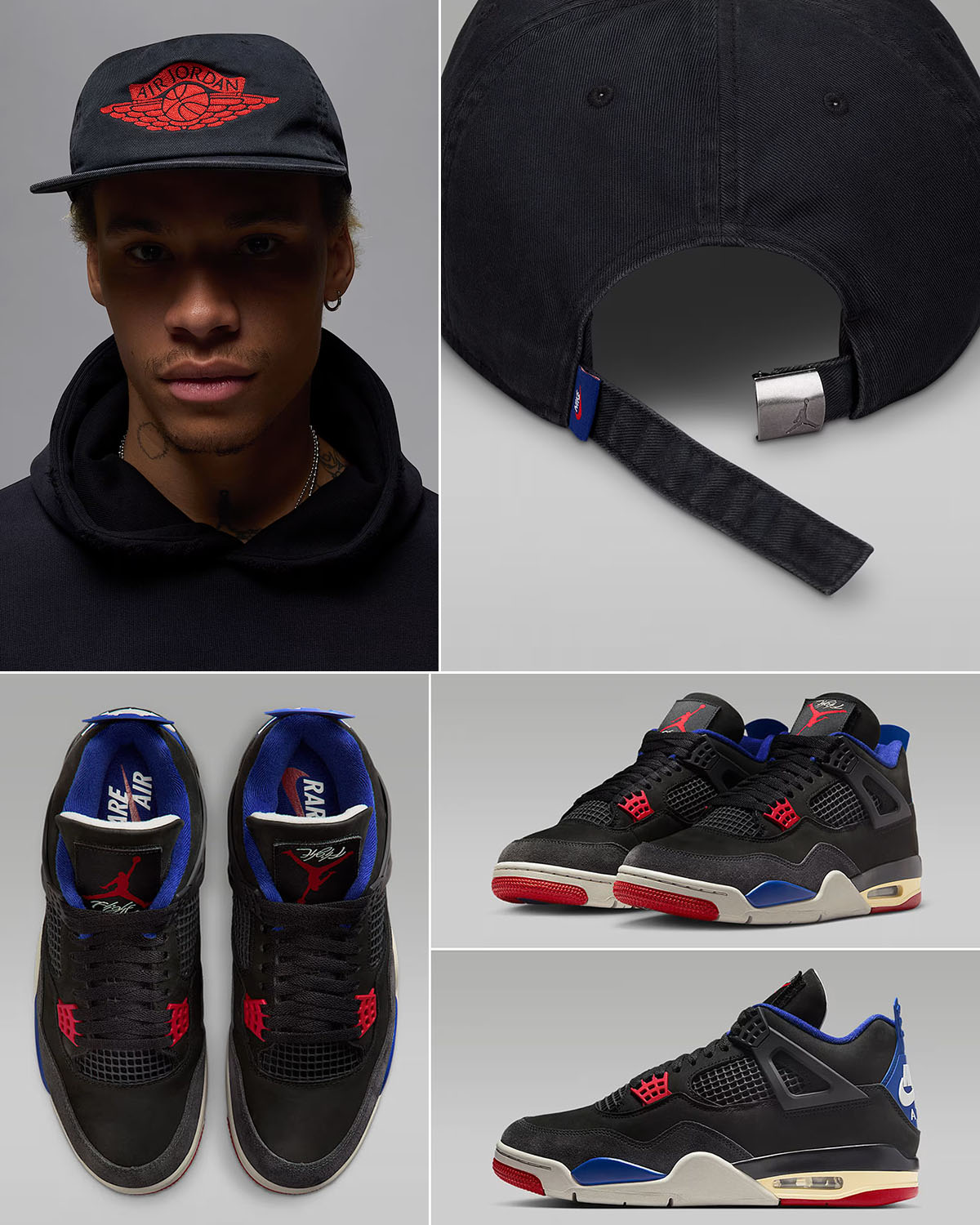 Air Jordan 4 Rare Air Shoes x Jordan Pro Rare Air Hat Black Red