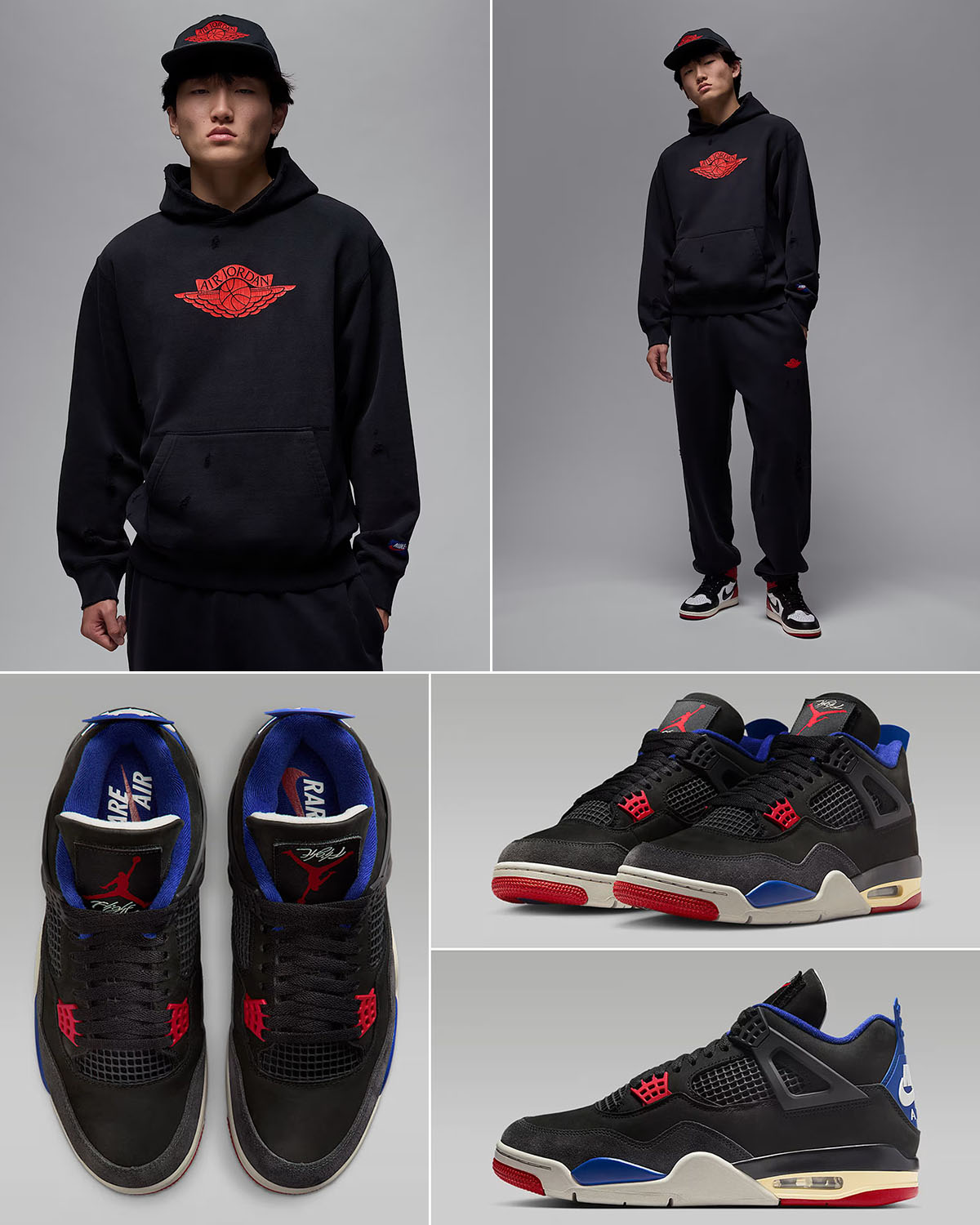 Air Jordan 4 Rare Air Shoes x Jordan Rare Air Hoodie and Pants Black Red Outfit