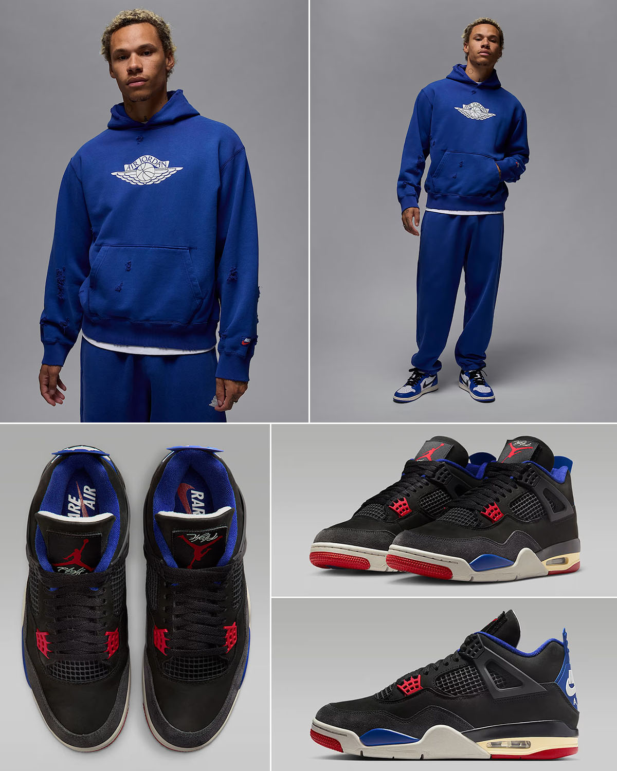 Air Jordan 4 Rare Air Shoes x Jordan Rare Air Hoodie and Pants Royal Blue Outfit